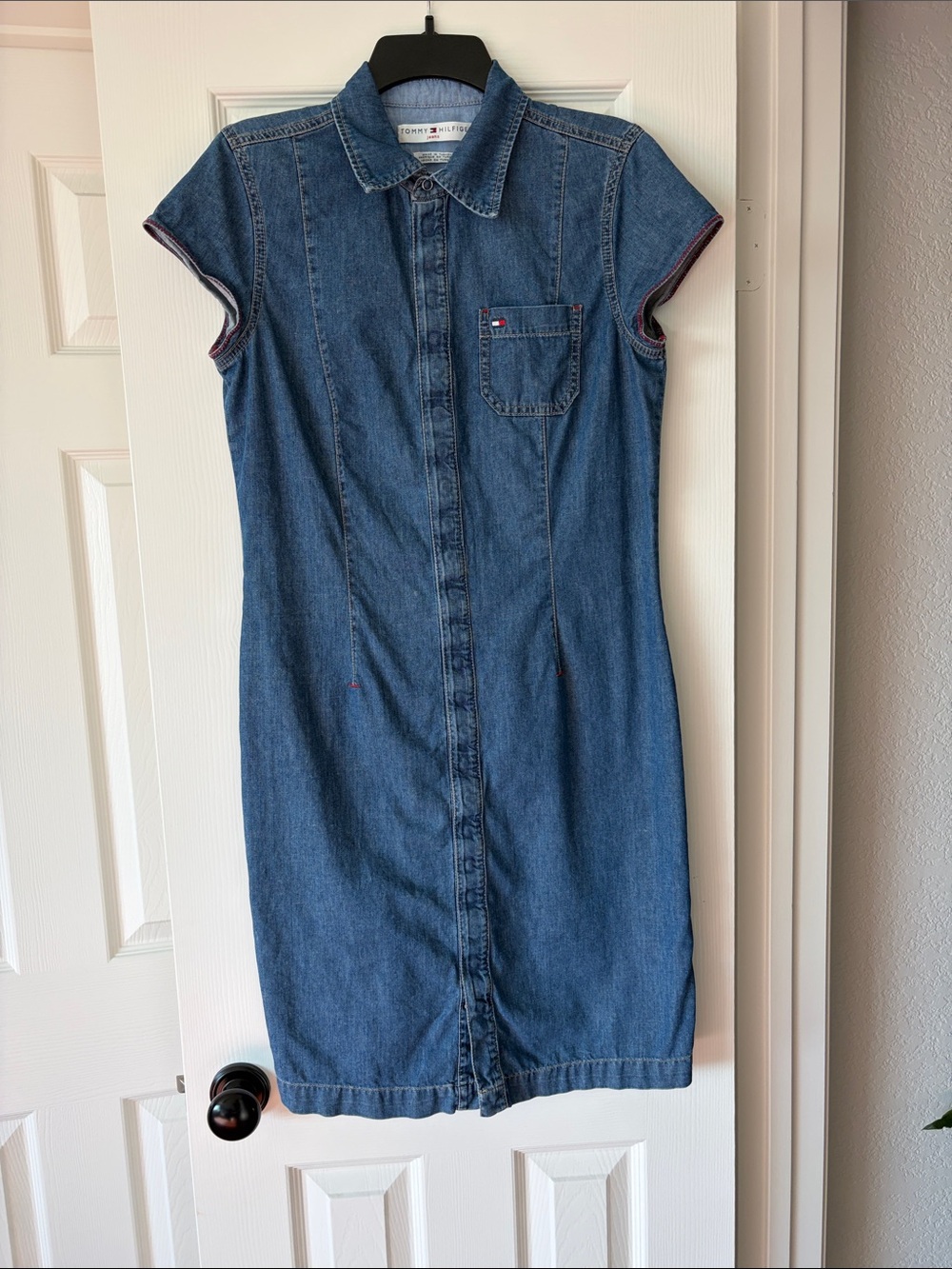 Tommy Hilfiger Blue Denim Midi Shirt Dress with Snap Front